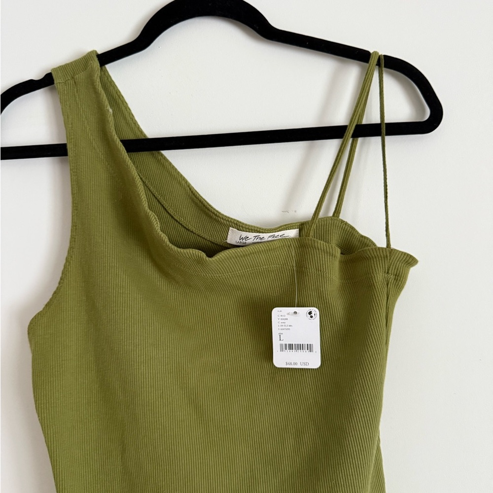 Olive Green Ribbed One-Shoulder Top